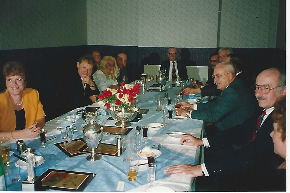 left to right round table Barbara Broadbent, Peter Townson, N/K, Paula and Gordon Hall Jim Brackley, Alan Bookbinder, Peter Swensson, Davenport, Brian Elcoat