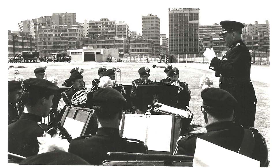 Extreme right. TERRY McNALLY, Back to the camera ROGER RATCLIFFE, GORDON THORPE, Sgt BRIGGS.French horn ROY CORBISHLEY, Behind him IAN GREENALGH (trombone)Cornet player with glasses GEOFF JENKINS.Conductor Bdm. MUTLOW