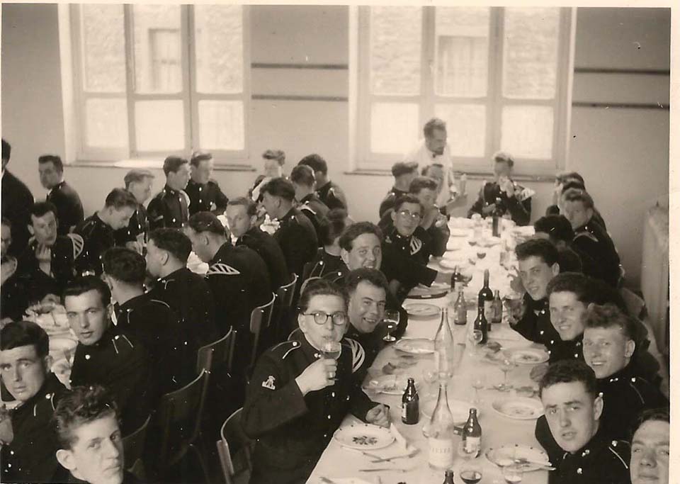 Left hand side BRIAN ELCOAT, DON MARTIN, TOM GRAHAM, KEN SULLIVAN, FRANK JOHNSON. END OF TABLE. ROGER RATCLIFFE Left hand table. Right hand side N/K,N/K, N/K, TERRY McNALLY, SAM BRIGGS, JACK THOMPSON, JOHN SNEE, N/K,N/K, GRESHAM SMITH. Right hand table. Left hand side. IAN GREENALGH,DEREK WINDER, N/K, BOB SHAW, BILL HOUNSLEY, ROY MELIA, N/K,N/K. End of table. BOB TRESADERN. Right hand table. Right hand side. GORDON THORPE, N/K,N/K, N/K, John Jones. N/K, N/K,