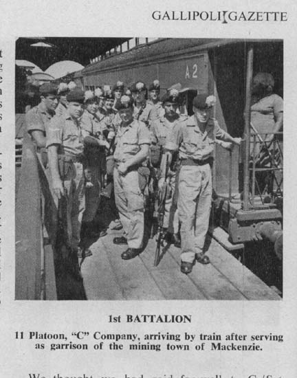 C Coy lads returning from their Platoon location at Mackenzie, a Bauxite Mining complex in British Guyana some 50 miles from the Capital of Georgetown