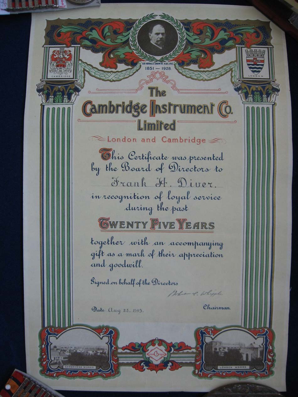 Frank Divers Certificate