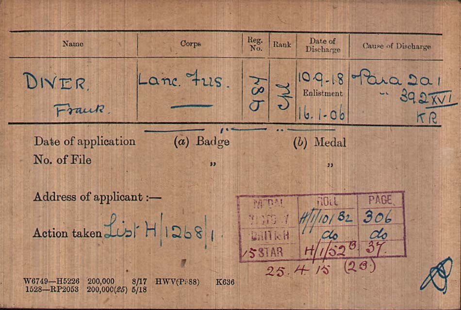 Frank Divers discharge document