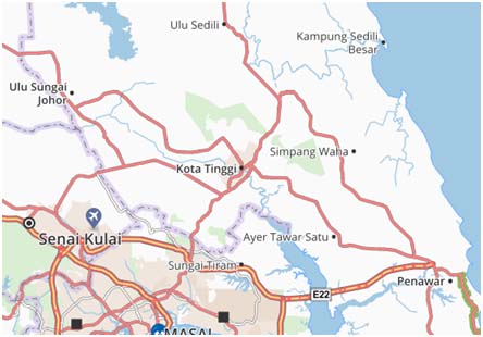 A modern day map of Kota Tingie close to the British Army Jungle Warfare School (JWS)