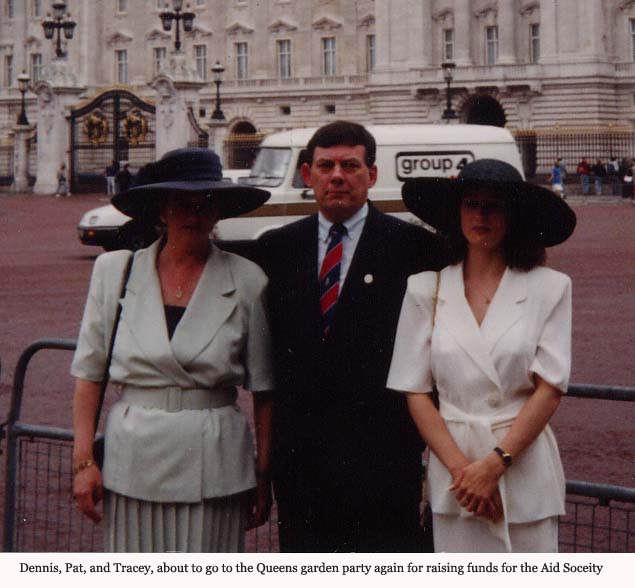 Pat, Dennis and Tracey at Buckingham Place before going into the Royal Garden Party