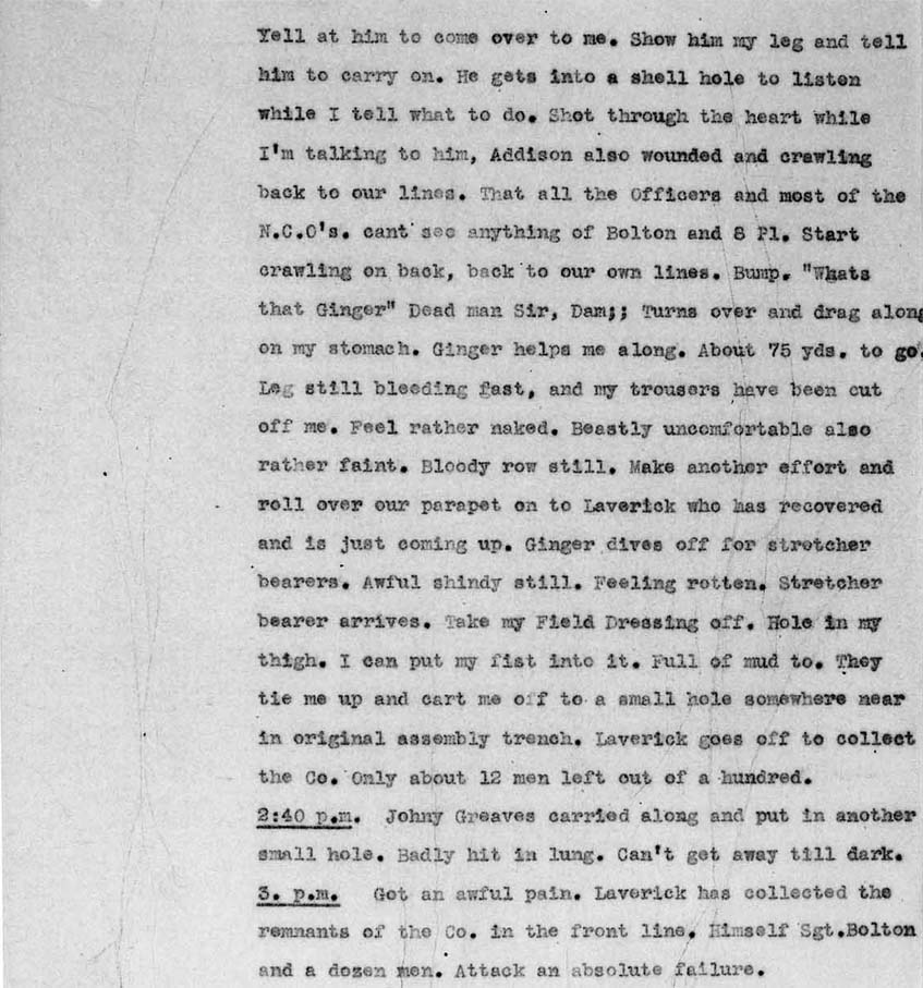 War Diary 16th Oct 1916 - 3 months after he he awarded the DCM