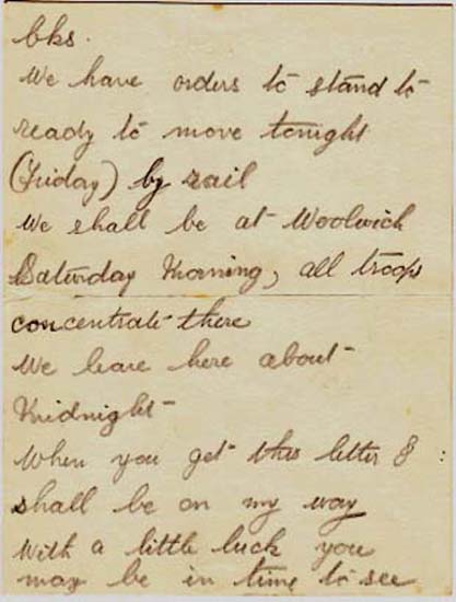 Letter home 7th August 1914