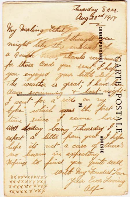Post Card home 15th July 1917