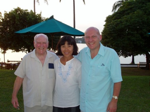 Bill and John with Khine, the Burmese born lady from Arizona, USA