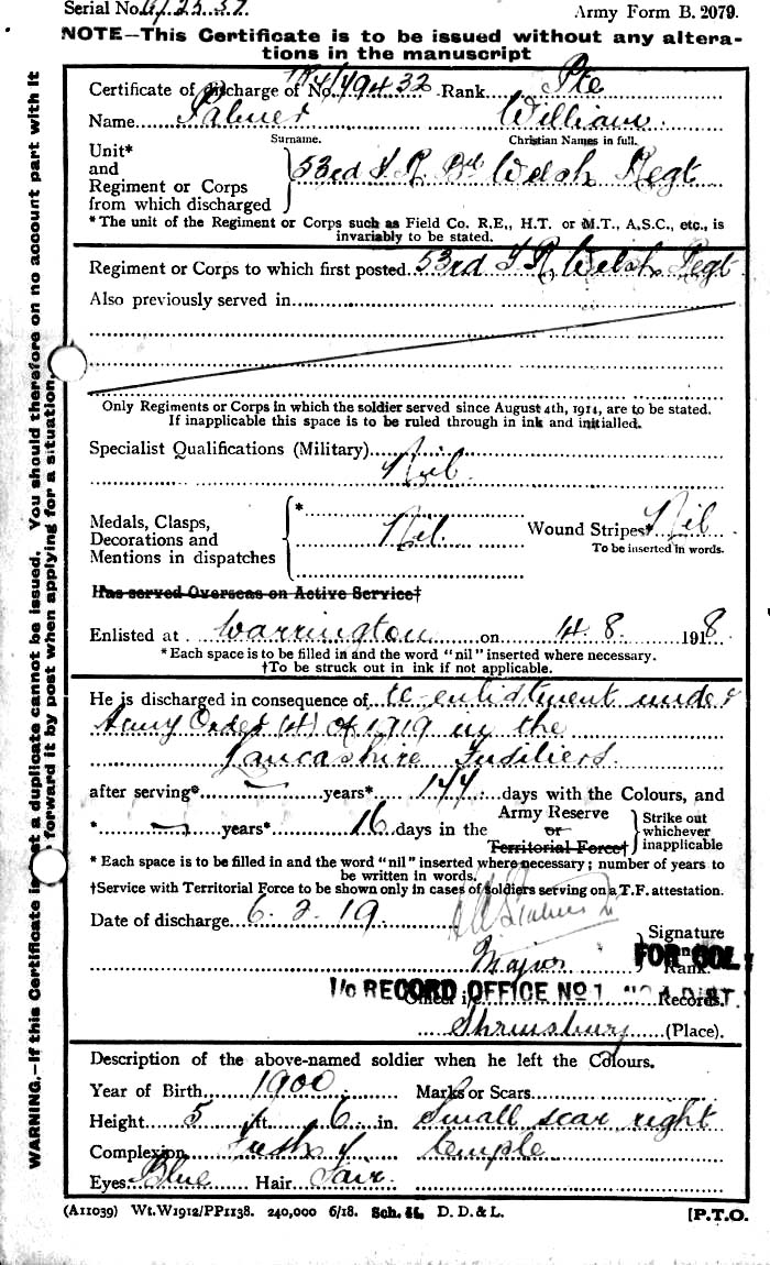William Palmers discharge documents