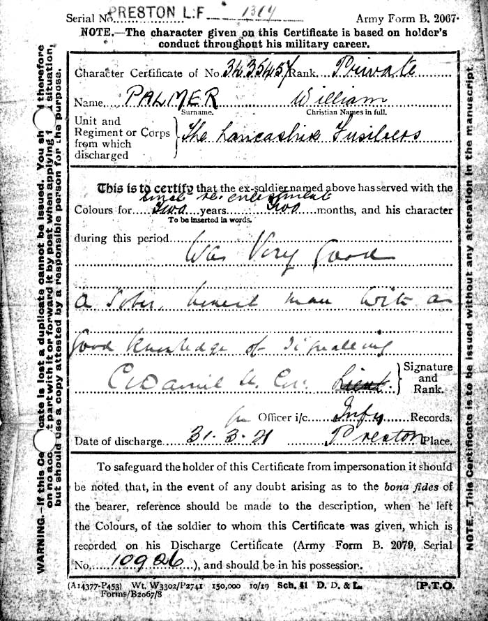 William Palmers discharge documents