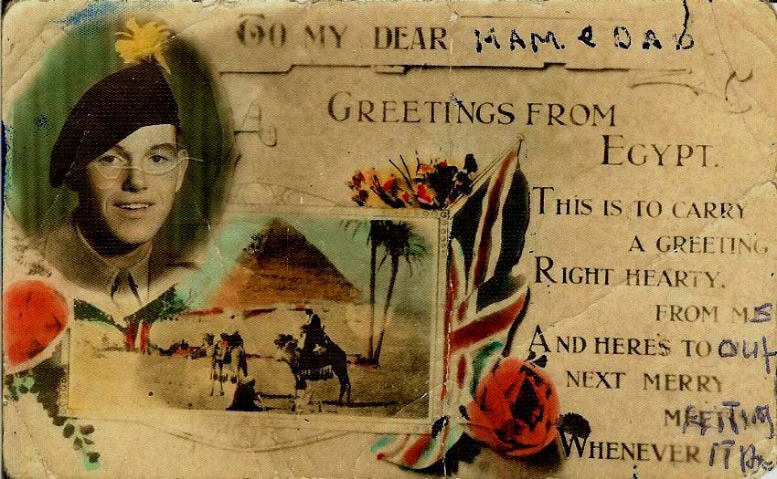 A younger Bill Ray sending a card home 60.yrs ago from Fayed.